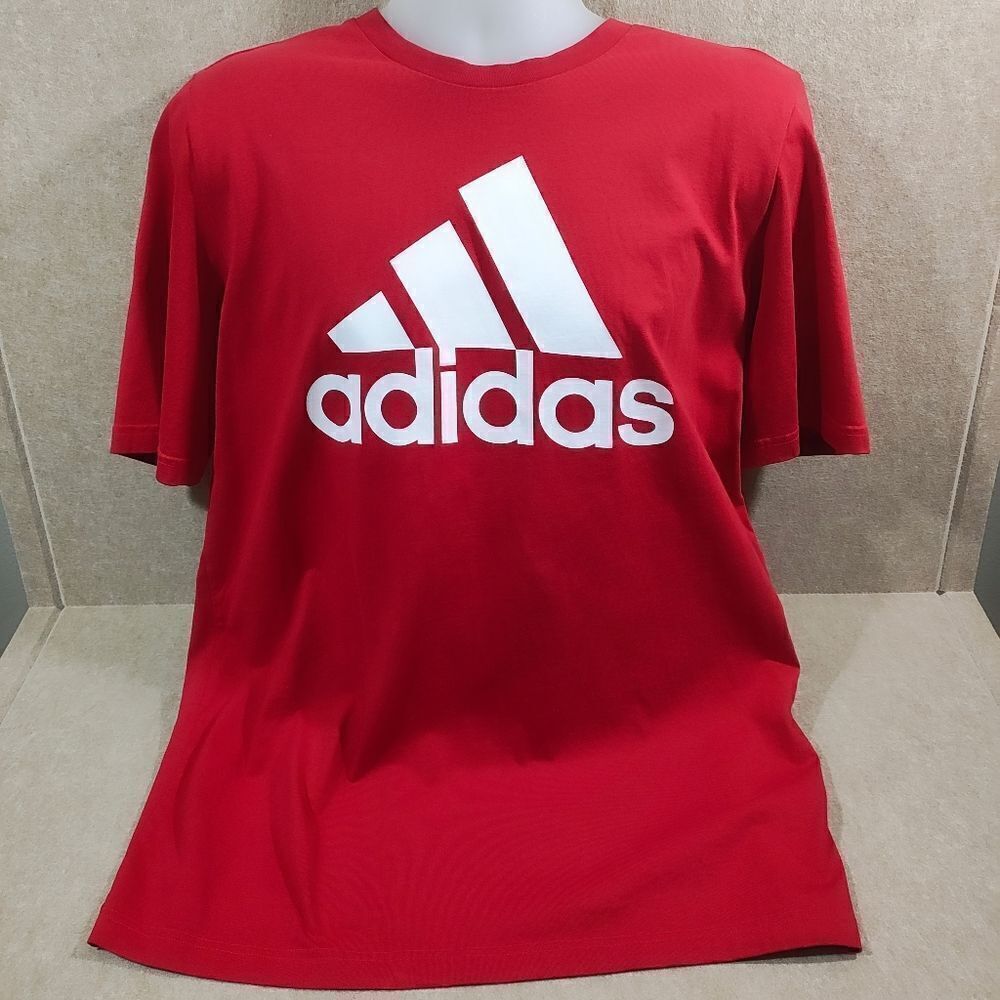 Adidas Men's Red Big Logo Short Sleeve T-Shirt #C - Picture 2 of 5